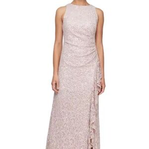 Alex Evenings Sequin Ruched Ruffle A-Line Gown, size 10P